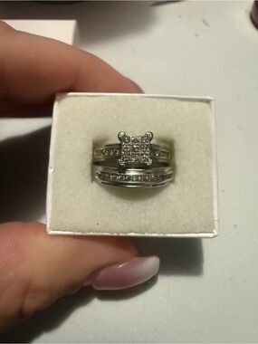 jcpenney Silver-Tone Square Halo Bridal Ring Set with Pave Stones